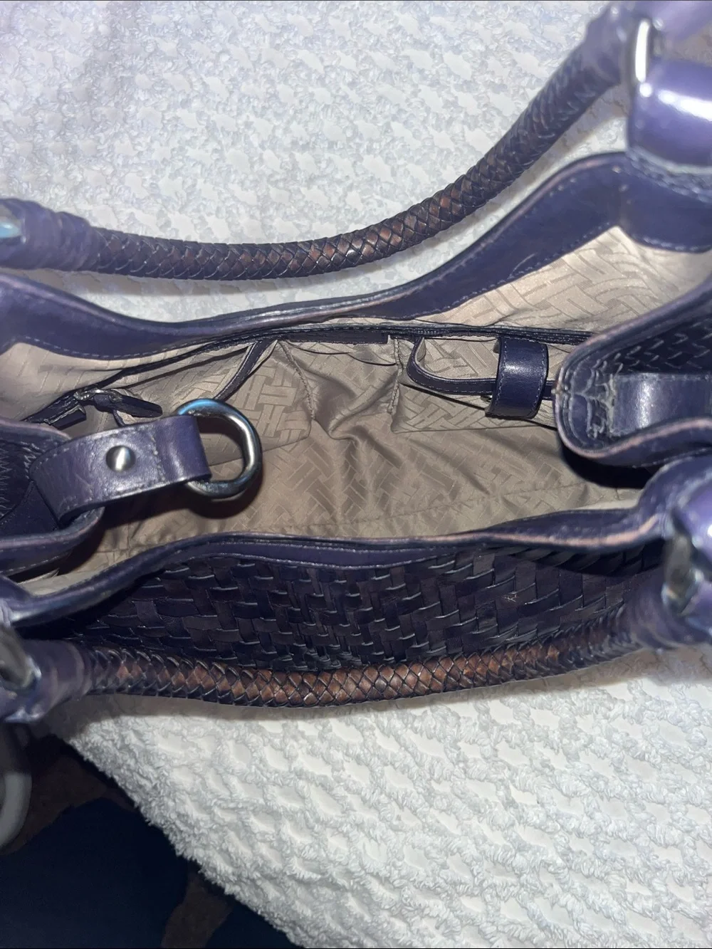 Cole Haan Woven Leather Shoulder Bag - Navy Blue Leather - Picture 9 of 12